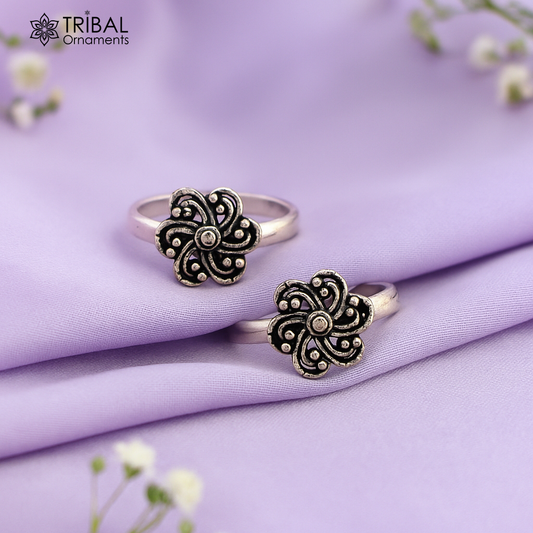 925 sterling silver handmade stylish flower design toe ring band tribal belly dance vintage style ethnic brides jewelry ytr36
