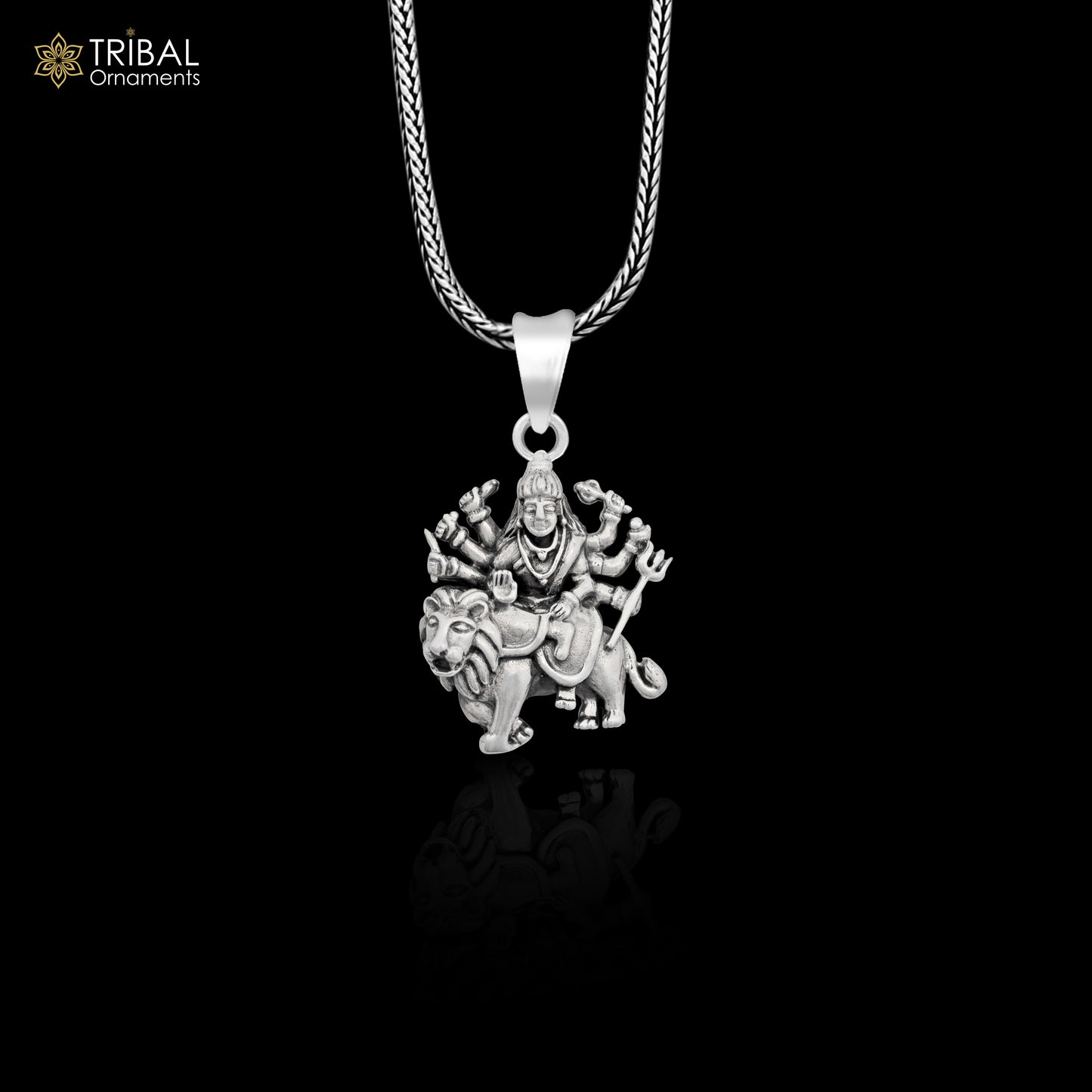 Divine 925 sterling silver Goddess bhawani/ Durga mataji with lion pendant, amazing unisex pendant locket goddess tribal jewelry nsp743