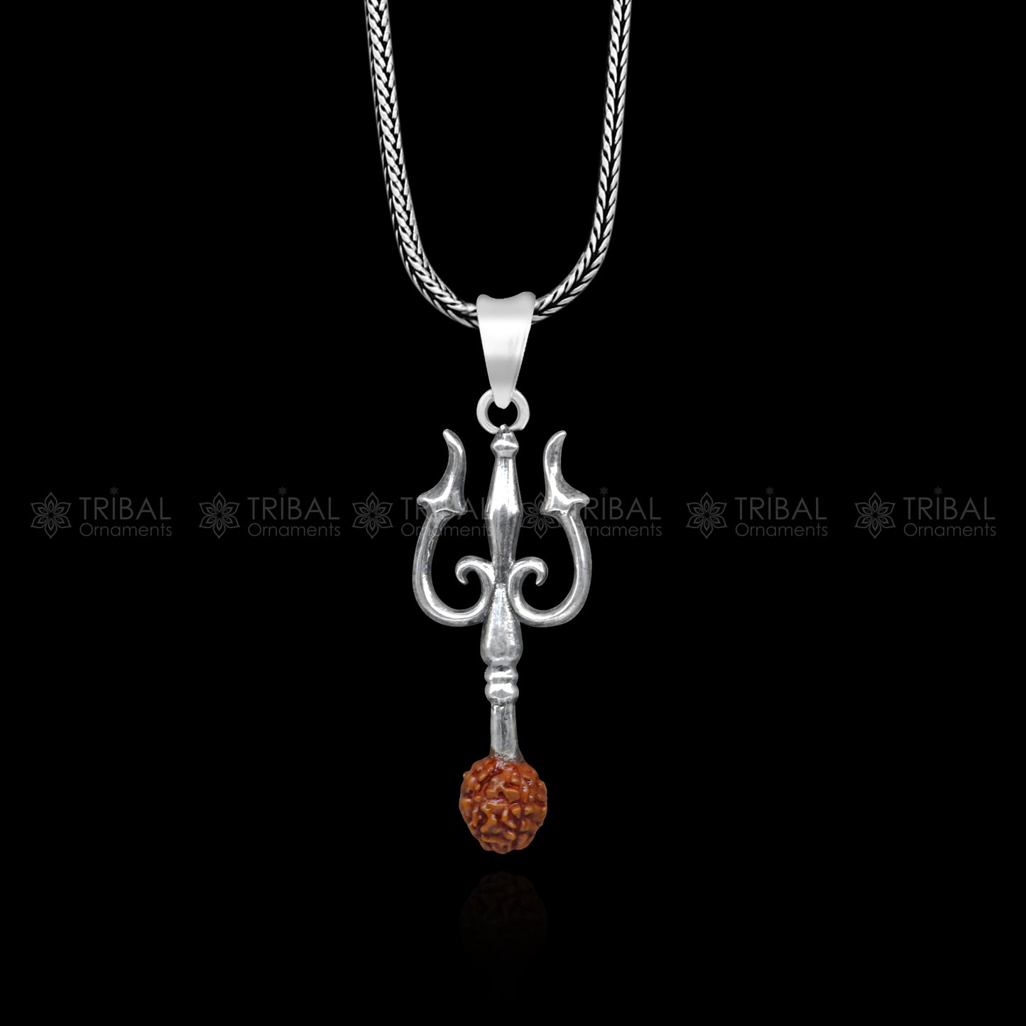 925 Sterling silver handmade Trishul with rudraksha (trident) pendant,nsp858