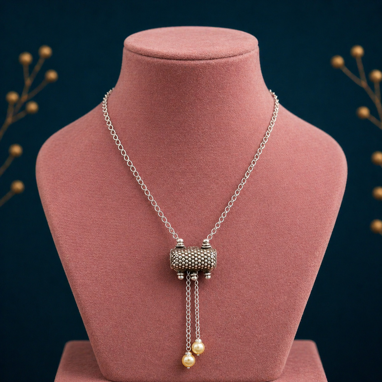 22-inch adjustable sterling silver chain necklace with an antique tribal pendant, elegant and versatile jewelry by TRIBAL ORNAMENTS.