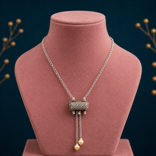 22-inch adjustable sterling silver chain necklace with an antique tribal pendant, elegant and versatile jewelry by TRIBAL ORNAMENTS.