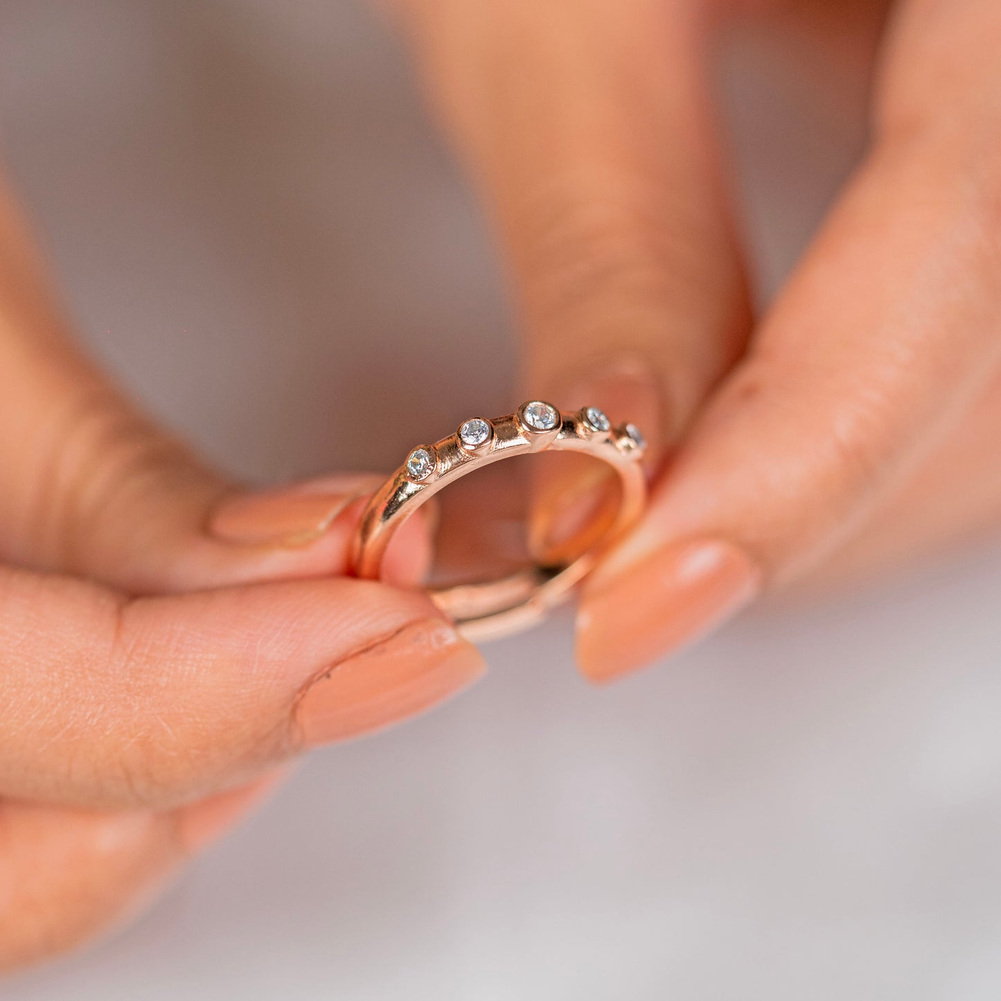 White diamond stylish rose gold silver ring