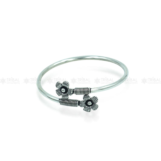 925 sterling silver handmade flower design stylish kada bangle bracelet tribal jewelry nsk883