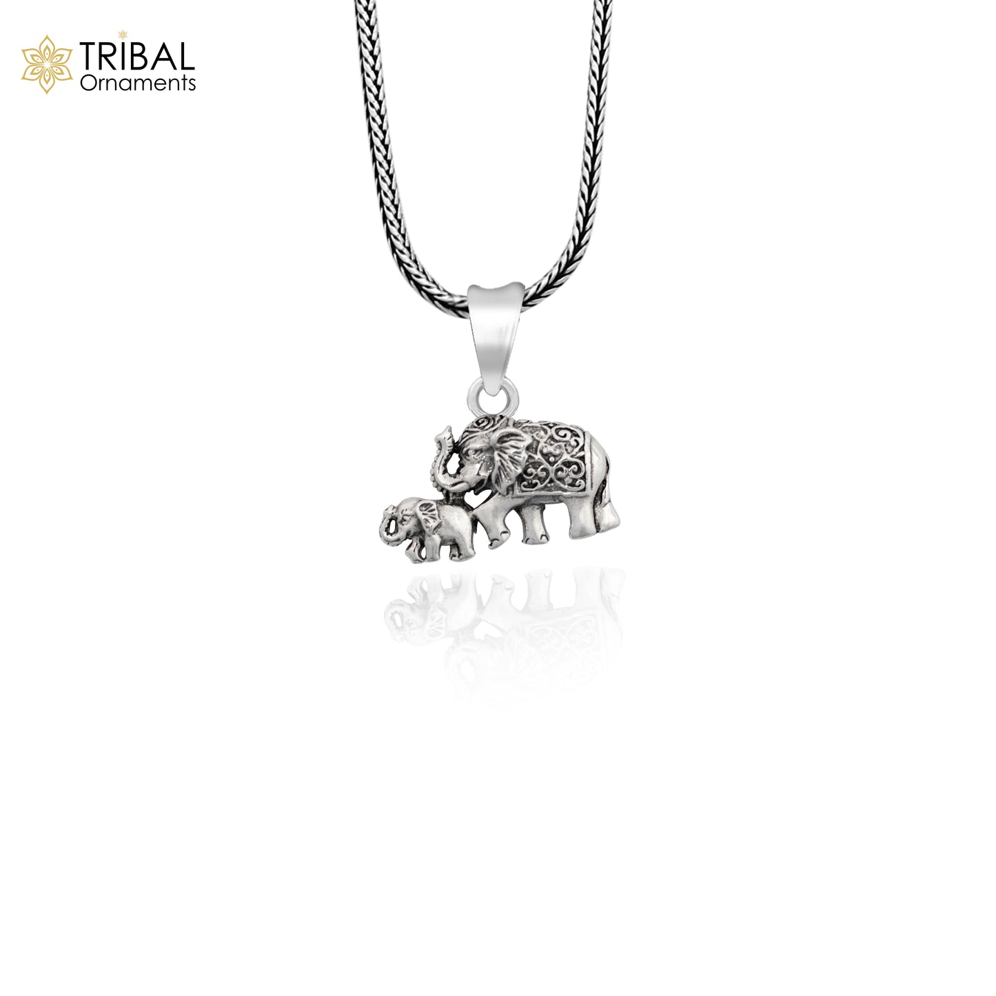 925 sterling silver  handmade  elephant and calf design stylish pendant and necklace animal jewellery nsp996