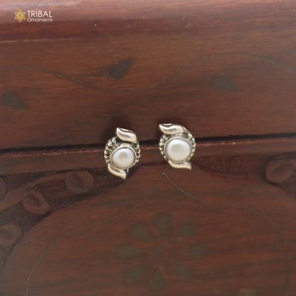925 sterling silver round shape pearl stone stud earring best unisex jewelry er387