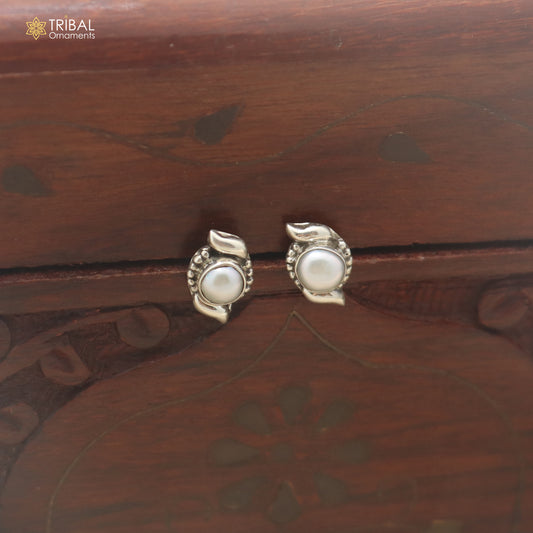 925 sterling silver round shape pearl stone stud earring best unisex jewelry er387
