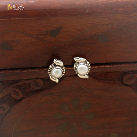 925 sterling silver round shape pearl stone stud earring best unisex jewelry er387