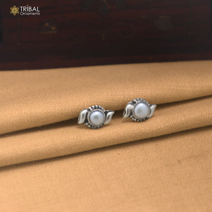 925 sterling silver round shape pearl stone stud earring best unisex jewelry er387