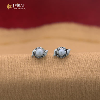 925 sterling silver round shape pearl stone stud earring best unisex jewelry er387