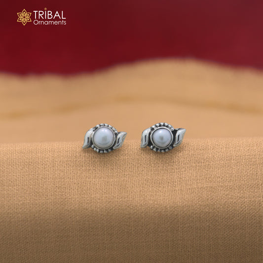 925 sterling silver round shape pearl stone stud earring best unisex jewelry er387