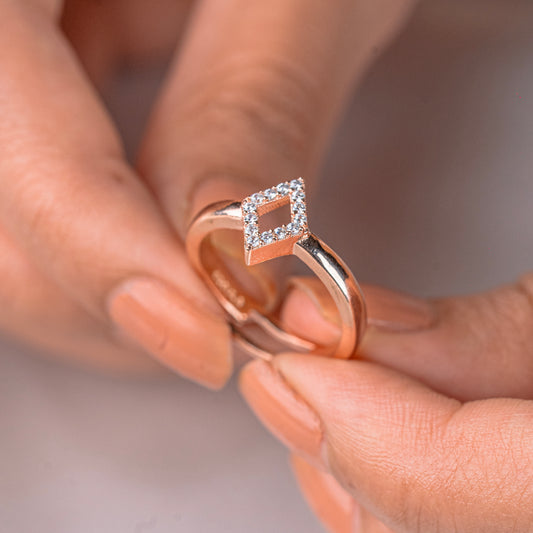 Kite shape rose gold silver ring