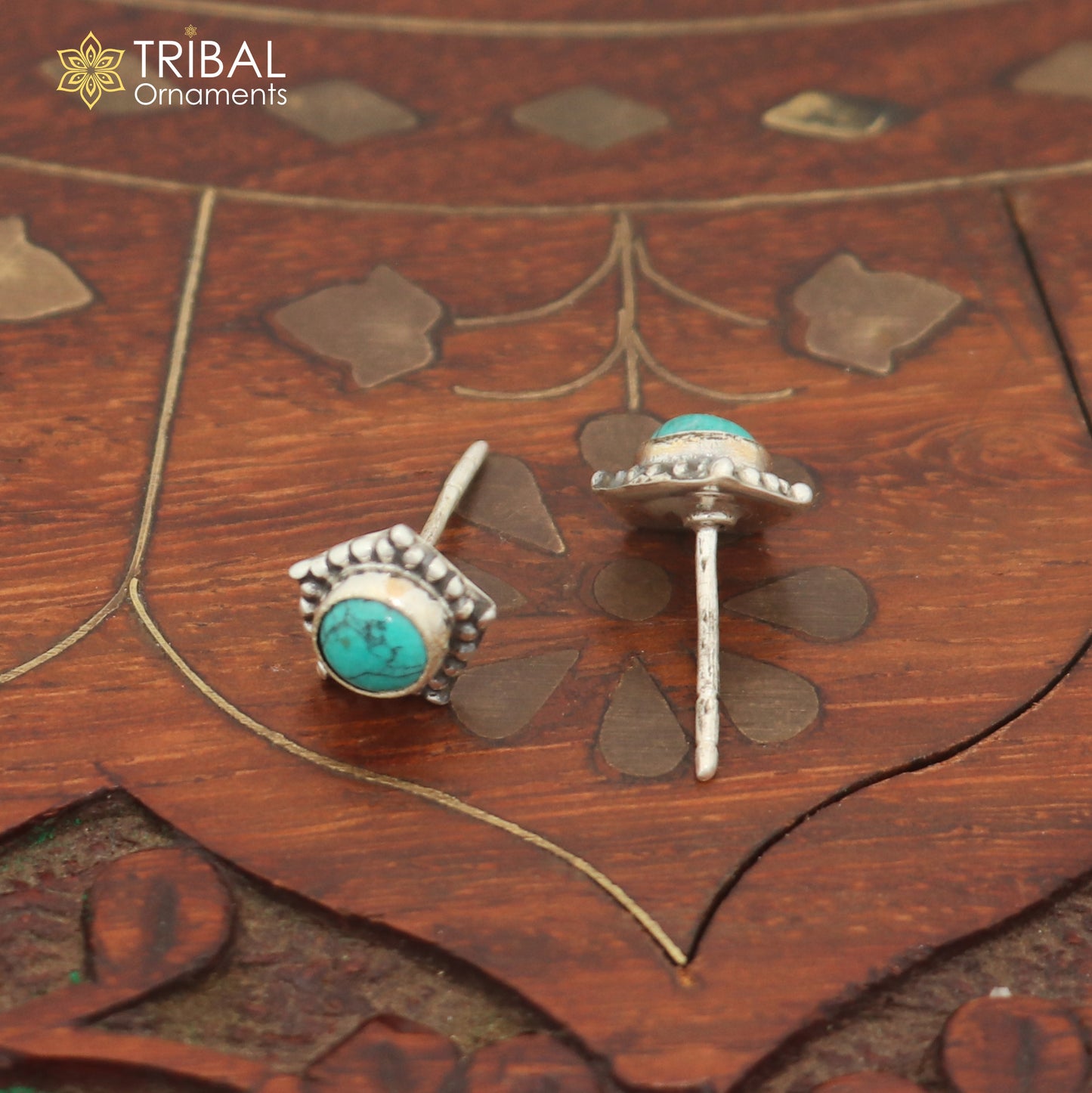 925 sterling silver round shape turquoise stone stud earring best unisex jewelry er352