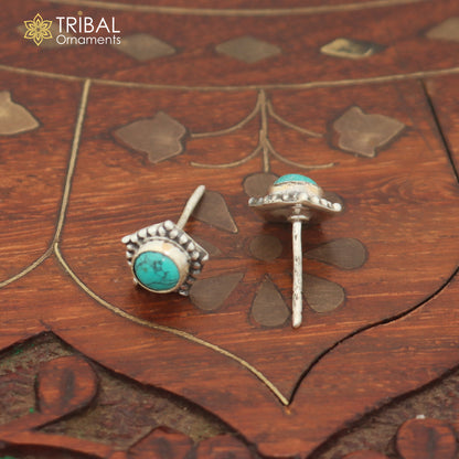 925 sterling silver round shape turquoise stone stud earring best unisex jewelry er352