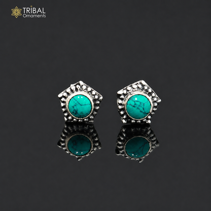 925 sterling silver round shape turquoise stone stud earring best unisex jewelry er352