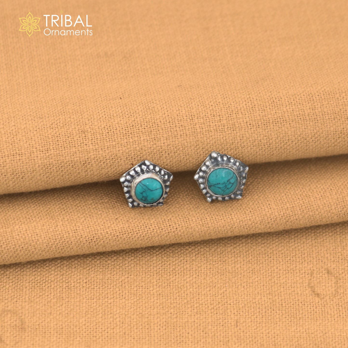 925 sterling silver round shape turquoise stone stud earring best unisex jewelry er352