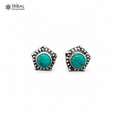 925 sterling silver round shape turquoise stone stud earring best unisex jewelry er352