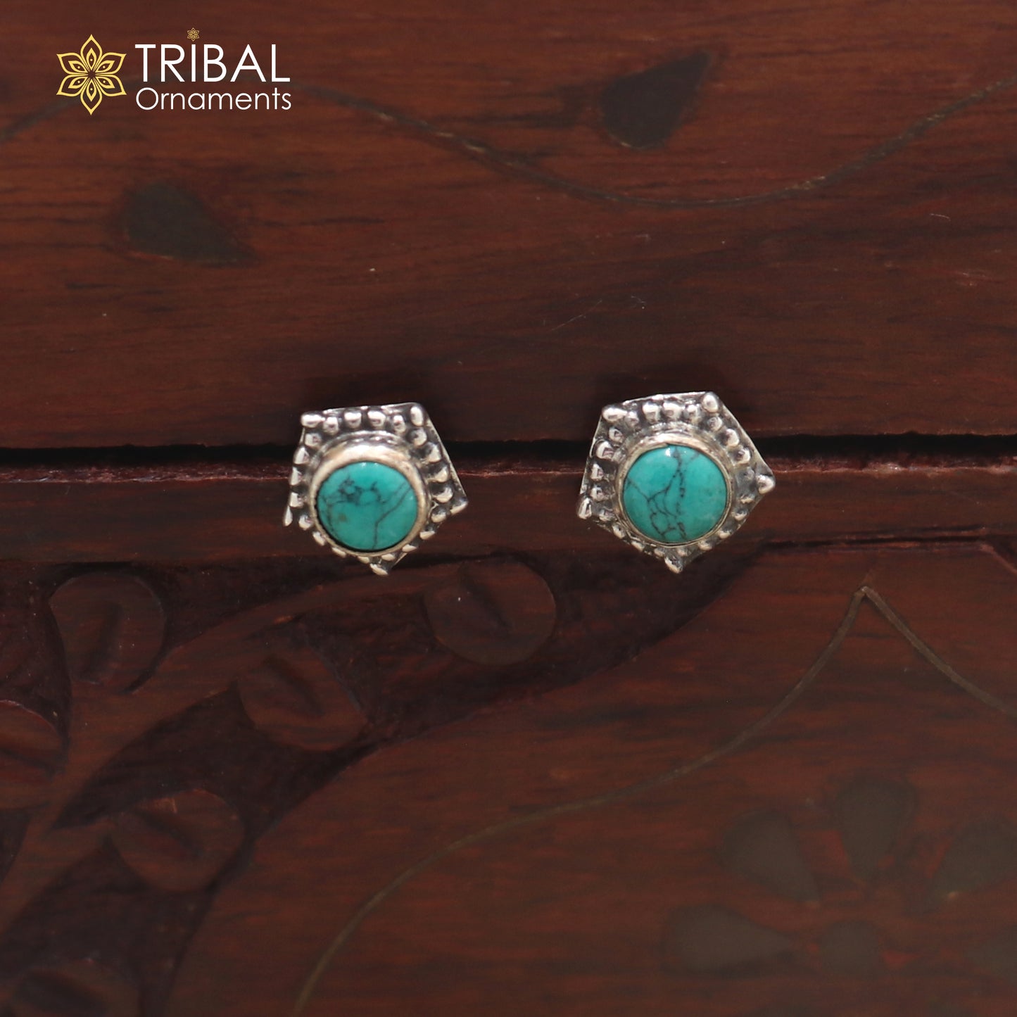925 sterling silver round shape turquoise stone stud earring best unisex jewelry er352