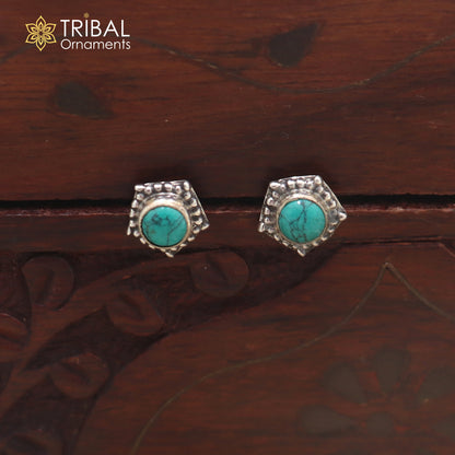 925 sterling silver round shape turquoise stone stud earring best unisex jewelry er352