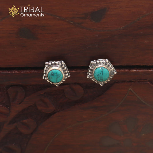 925 sterling silver round shape turquoise stone stud earring best unisex jewelry er352