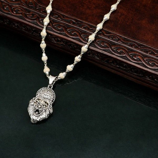 Holy Basil rosary 4 mm beads solid silver necklace with amazing south india lord vishnu narsimha pendant with tulsi mala from india set43