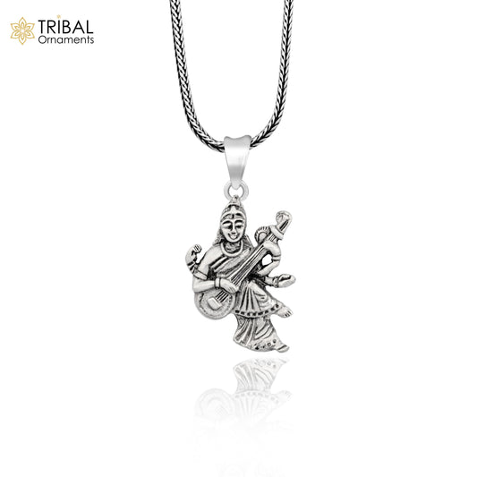 925 sterling silver handmade goddess sarashwati or saraswati maa pendant, best student pendant for pray  nsp695