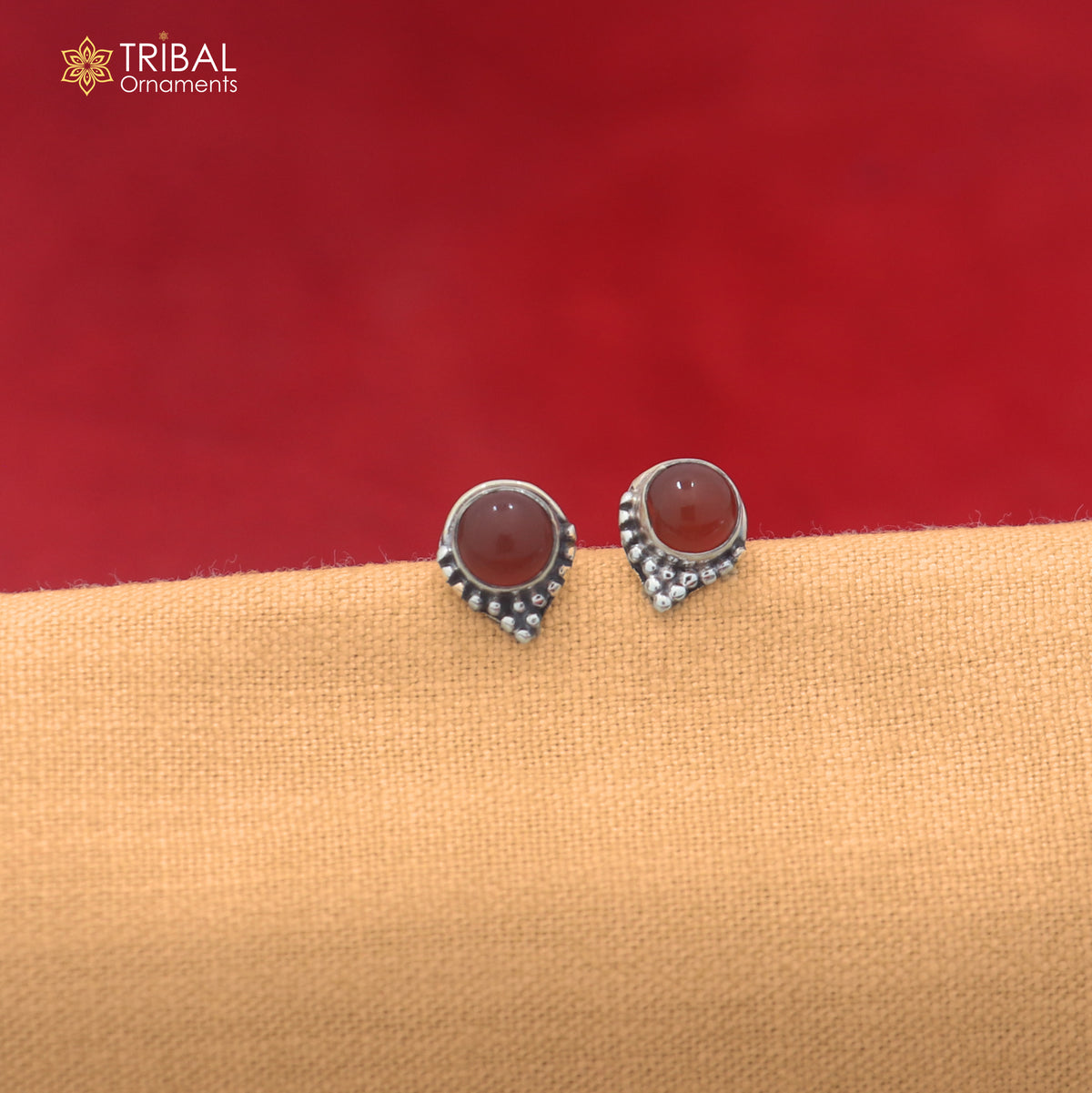 925 sterling silver round shape brown stone stud earring best unisex jewelry er381