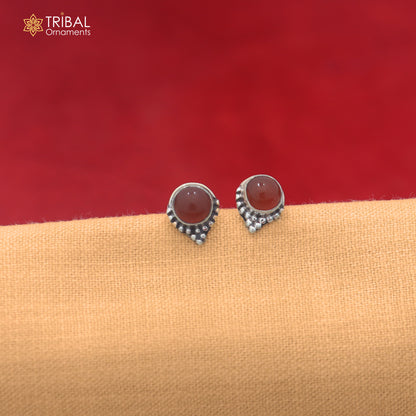 925 sterling silver round shape brown stone stud earring best unisex jewelry er381