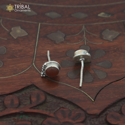 925 sterling silver round shape brown stone stud earring best unisex jewelry er381