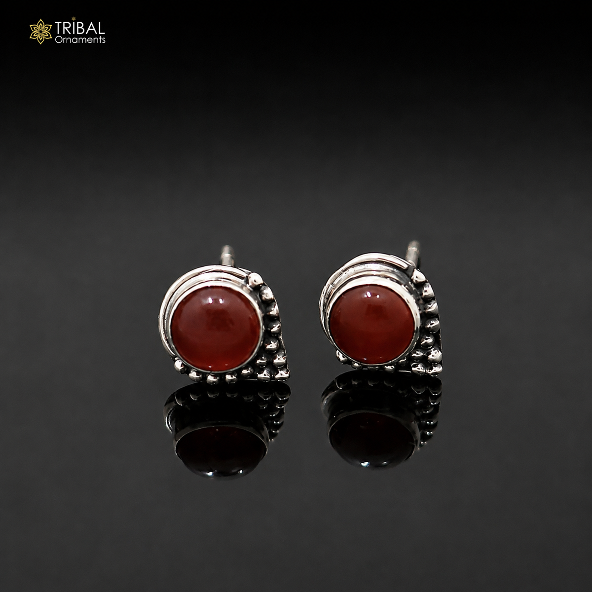 925 sterling silver round shape brown stone stud earring best unisex jewelry er381