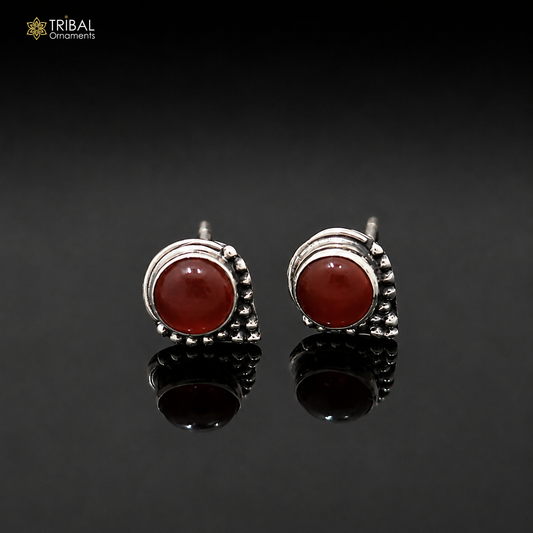 925 sterling silver round shape brown stone stud earring best unisex jewelry er381