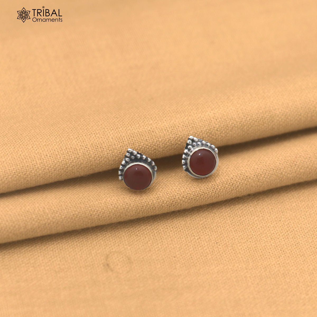 925 sterling silver round shape brown stone stud earring best unisex jewelry er381