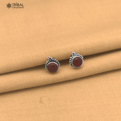 925 sterling silver round shape brown stone stud earring best unisex jewelry er381