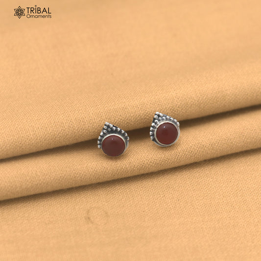 925 sterling silver round shape brown stone stud earring best unisex jewelry er381