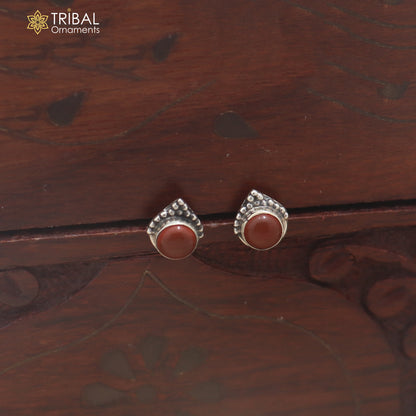 925 sterling silver round shape brown stone stud earring best unisex jewelry er381