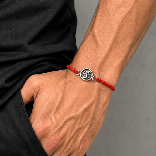 925 Sterling silver HINDU Mantra "Aum"/ OM design thread rakhi bracelet rk315