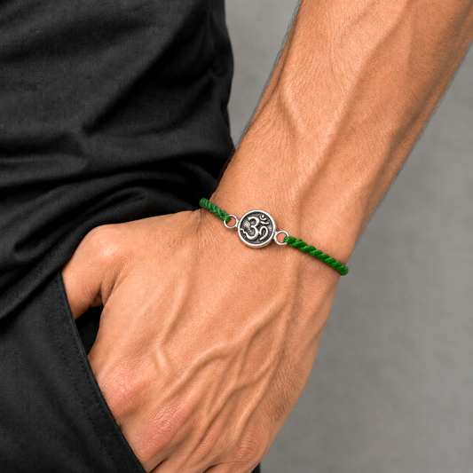 925 Sterling silver HINDU Mantra "Aum"/ OM design thread rakhi bracelet rk315