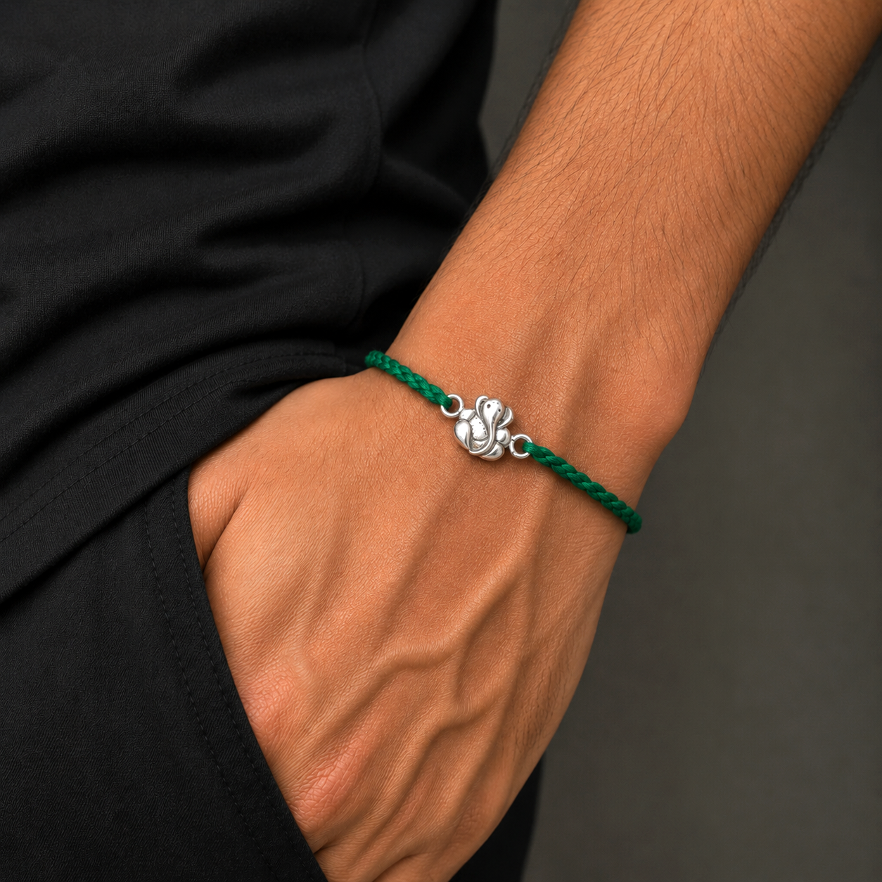 925 Sterling silver Lord Ganesha design thread rakhi bracelet rk335
