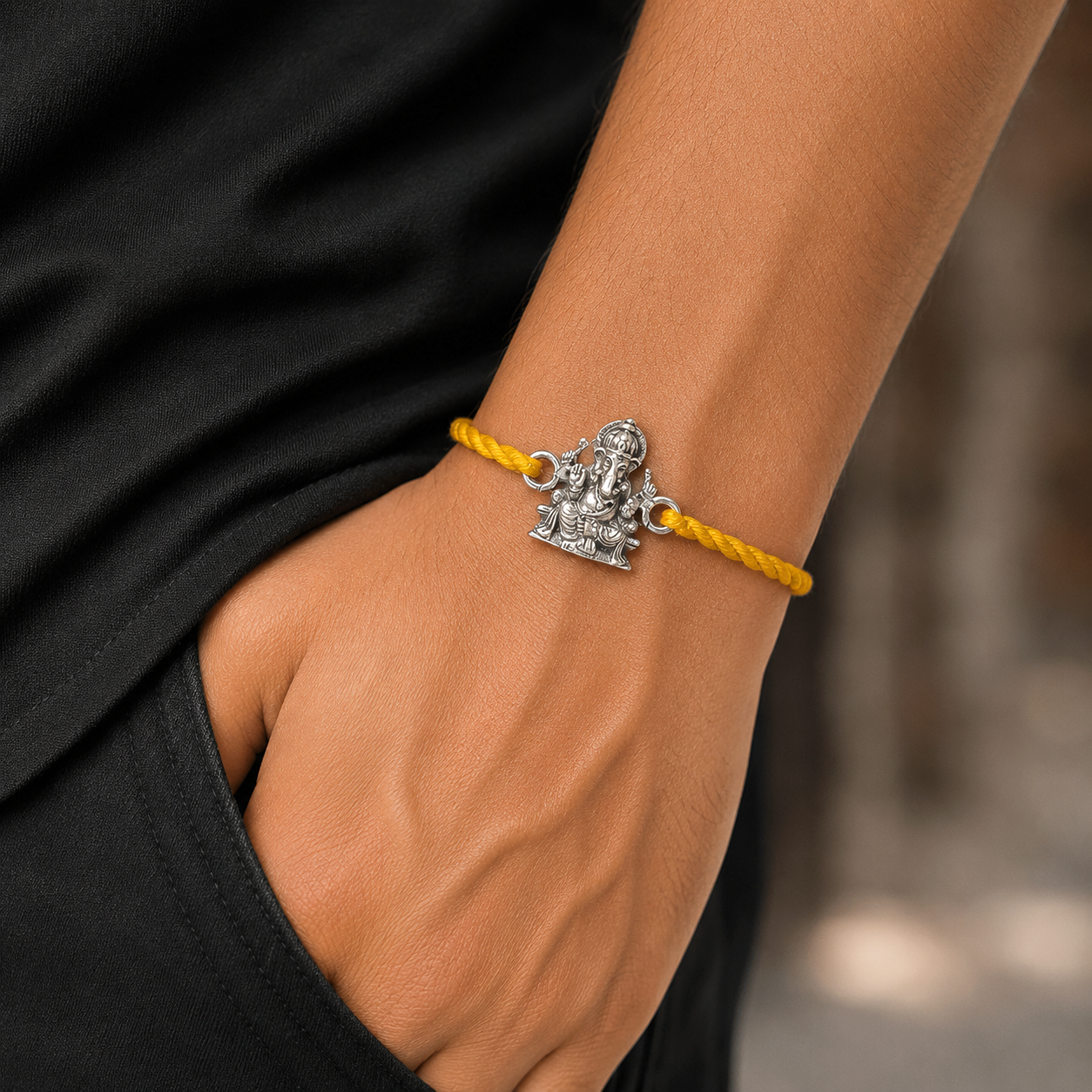 925 Sterling silver Lord Ganesha design thread rakhi bracelet rk346