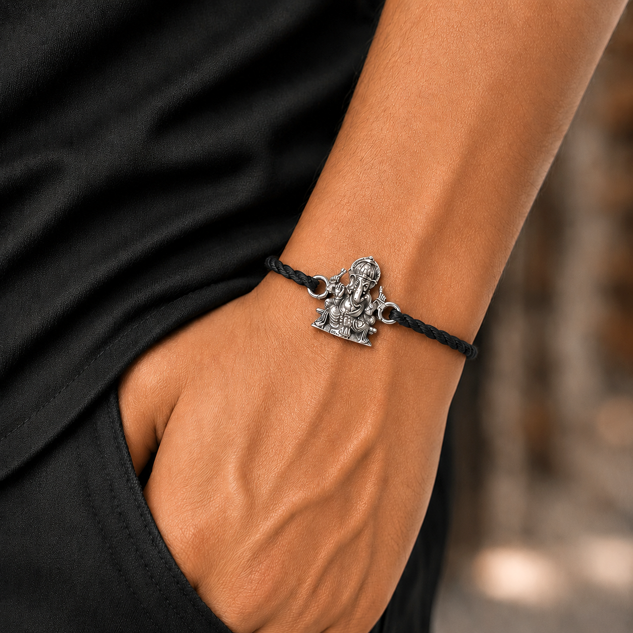 925 Sterling silver Lord Ganesha design thread rakhi bracelet rk346
