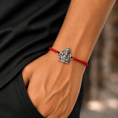 925 Sterling silver Lord Ganesha design thread rakhi bracelet rk346