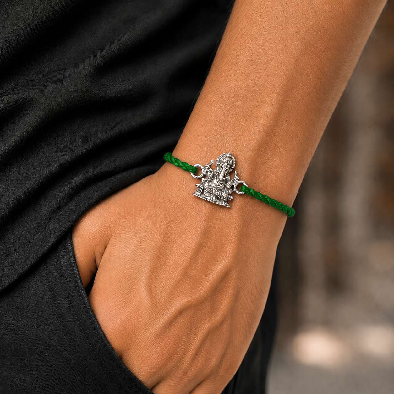 925 Sterling silver Lord Ganesha design thread rakhi bracelet rk346