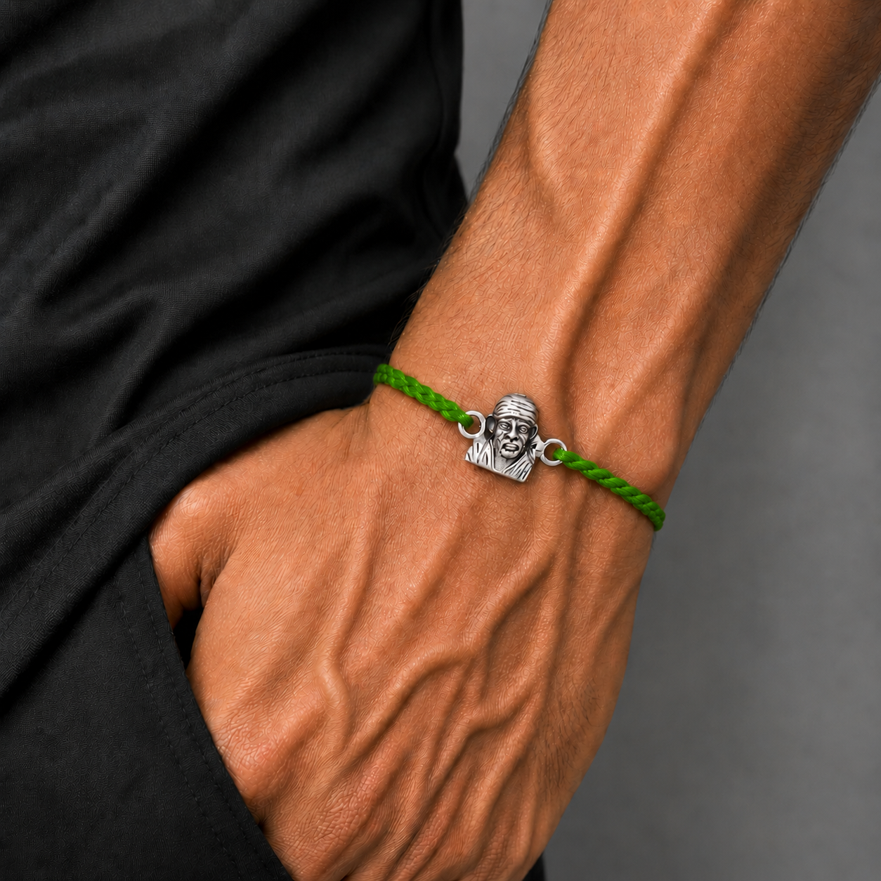 925 Sterling silver Lord Om Sai Ram design thread rakhi bracelet rk342