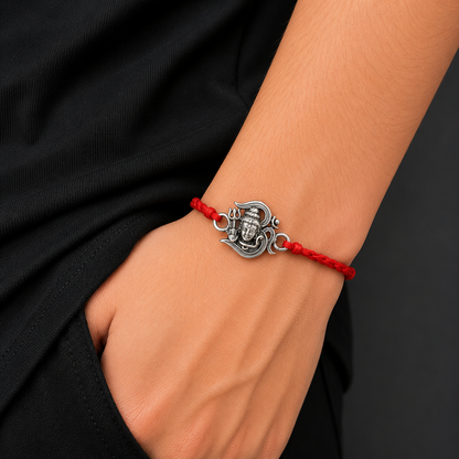 925 Sterling silver Lord Shiva with "Aum"OM design thread rakhi bracelet rk316