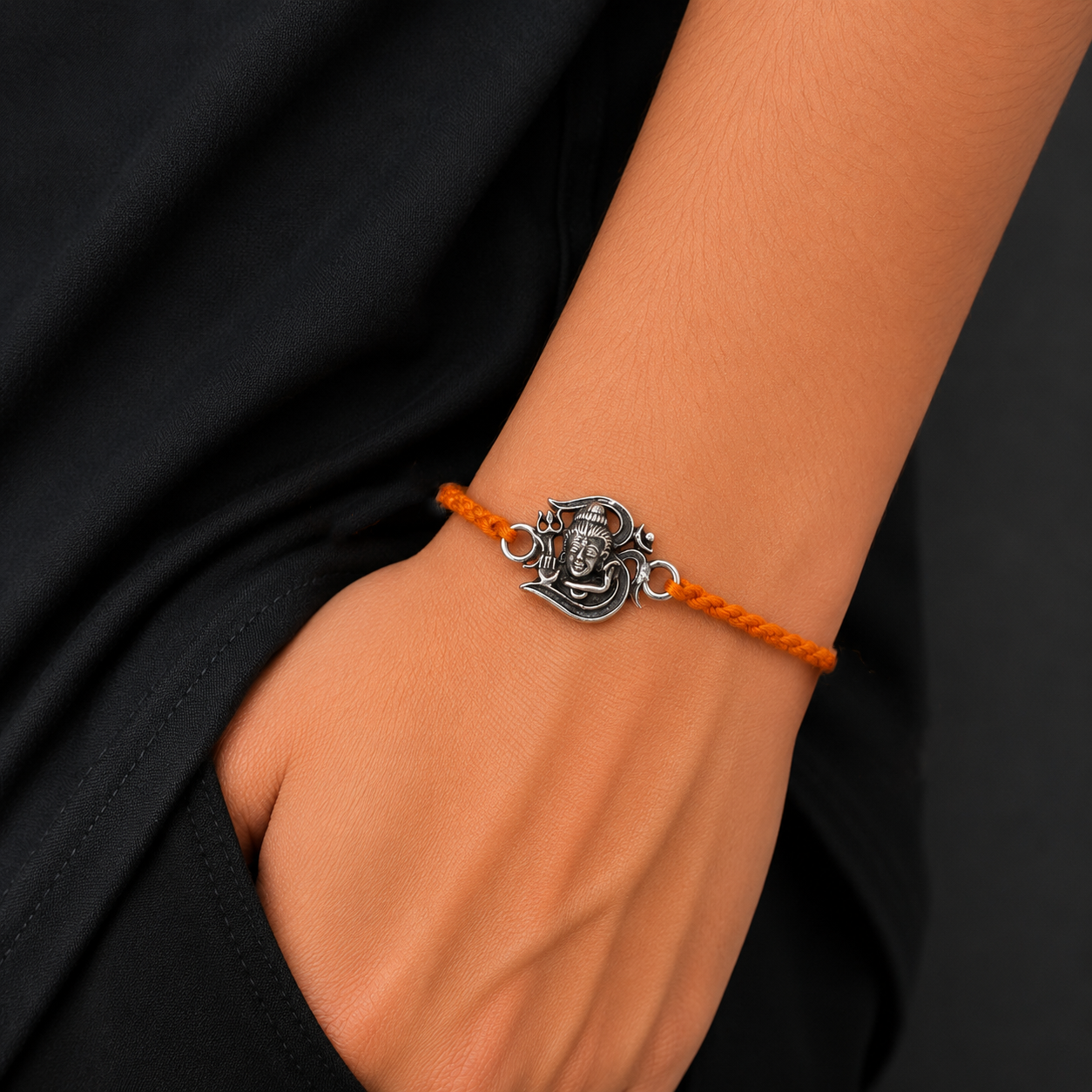925 Sterling silver Lord Shiva with "Aum"OM design thread rakhi bracelet rk316
