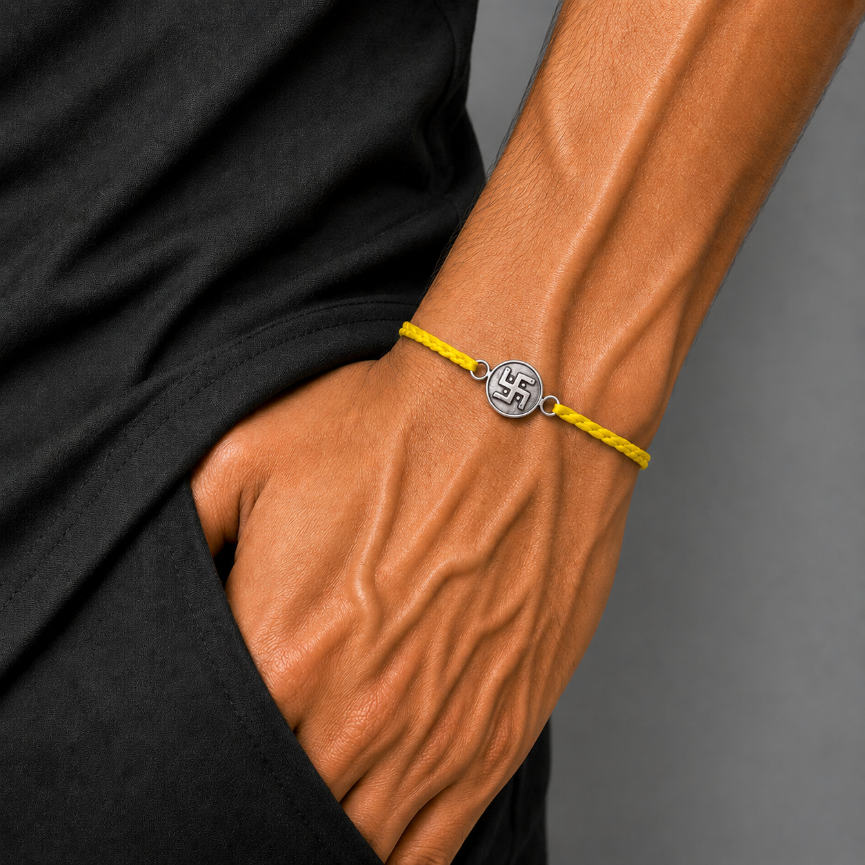 925 Sterling silver Swashtik design thread rakhi bracelet rk321