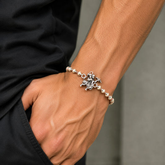 925 Sterling silver customized Hanuman design beaded bracelet rakhi rk18
