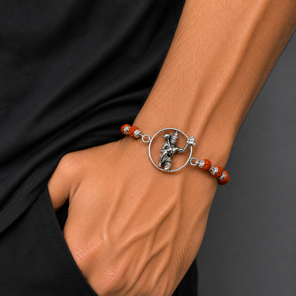 925 Sterling silver customized  Lord Hanuman rudraksha beaded bracelet rakhi rk06