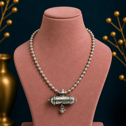 Sterling silver tribal pendant and beaded choker necklace set, traditional ethnic jewelry for brides by TRIBAL ORNAMENTS.
