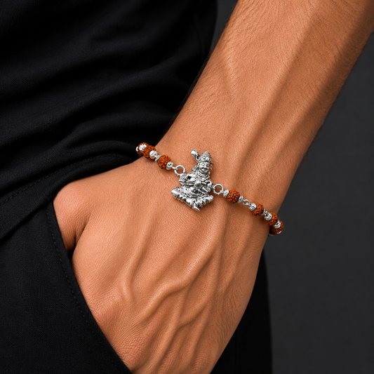 925 Sterling silver lord Krishna design Rudraksha beads bracelet rakhi rk193