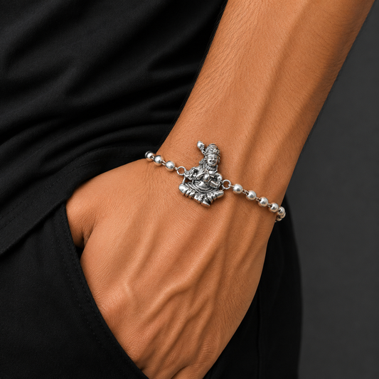 925 Sterling silver lord Krishna design Rudraksha beads bracelet rakhi rk193